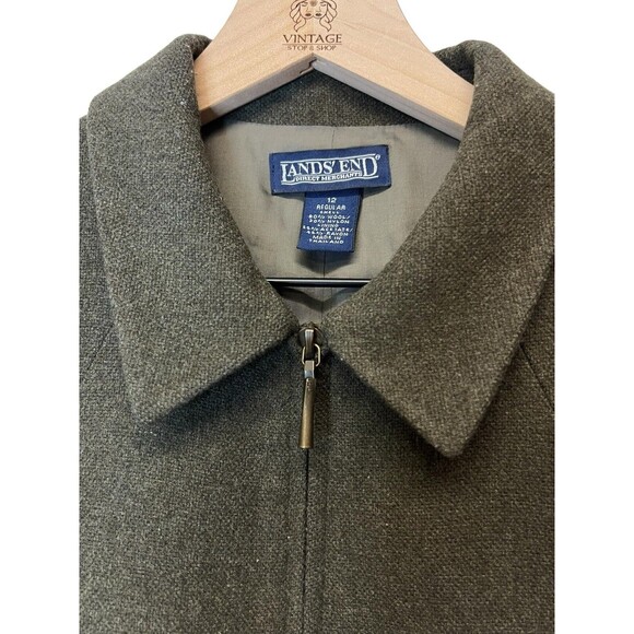 Land’s End Women’s Short Zip Collared Jacket Olive Green Wool Blend Size 12 - Picture 4 of 15